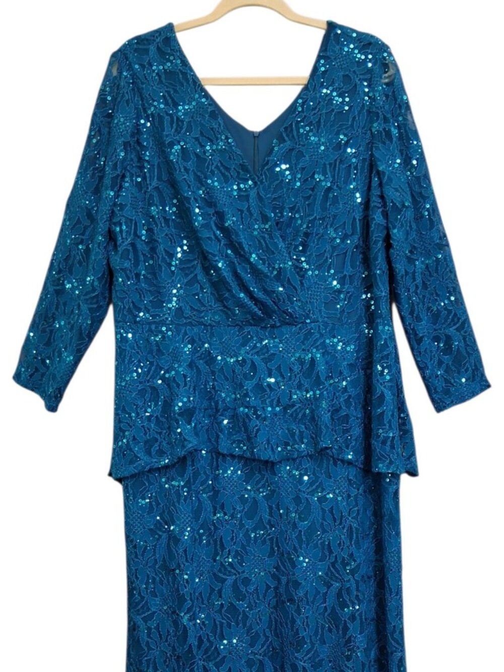 Teal Blue Sequin Lace Maxi Dress Figure Flattering | Size 22W